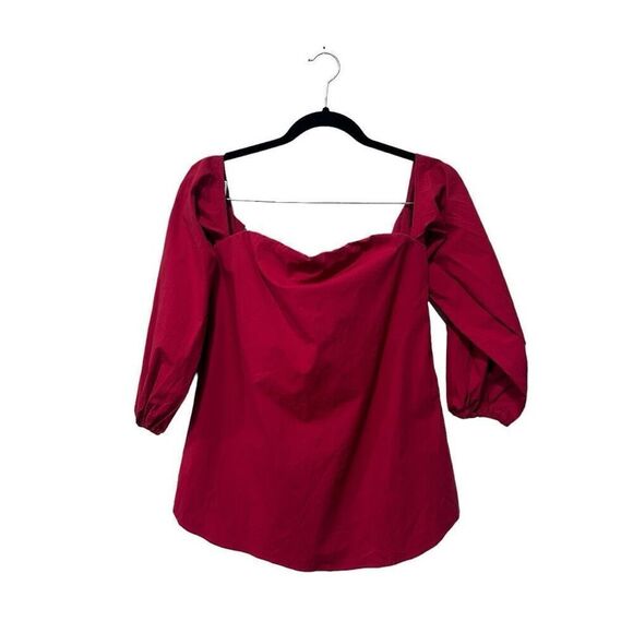 THEORY Red Laureema Poplin Off The Shoulder Blouse Size 2 MSRP: $295.00 NWT - Picture 1 of 14
